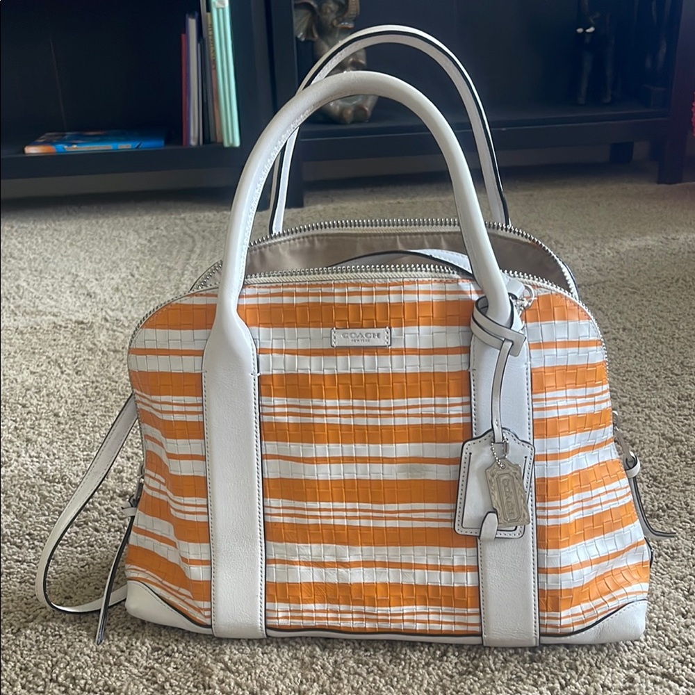Coach Orange and White Striped Women's Bag